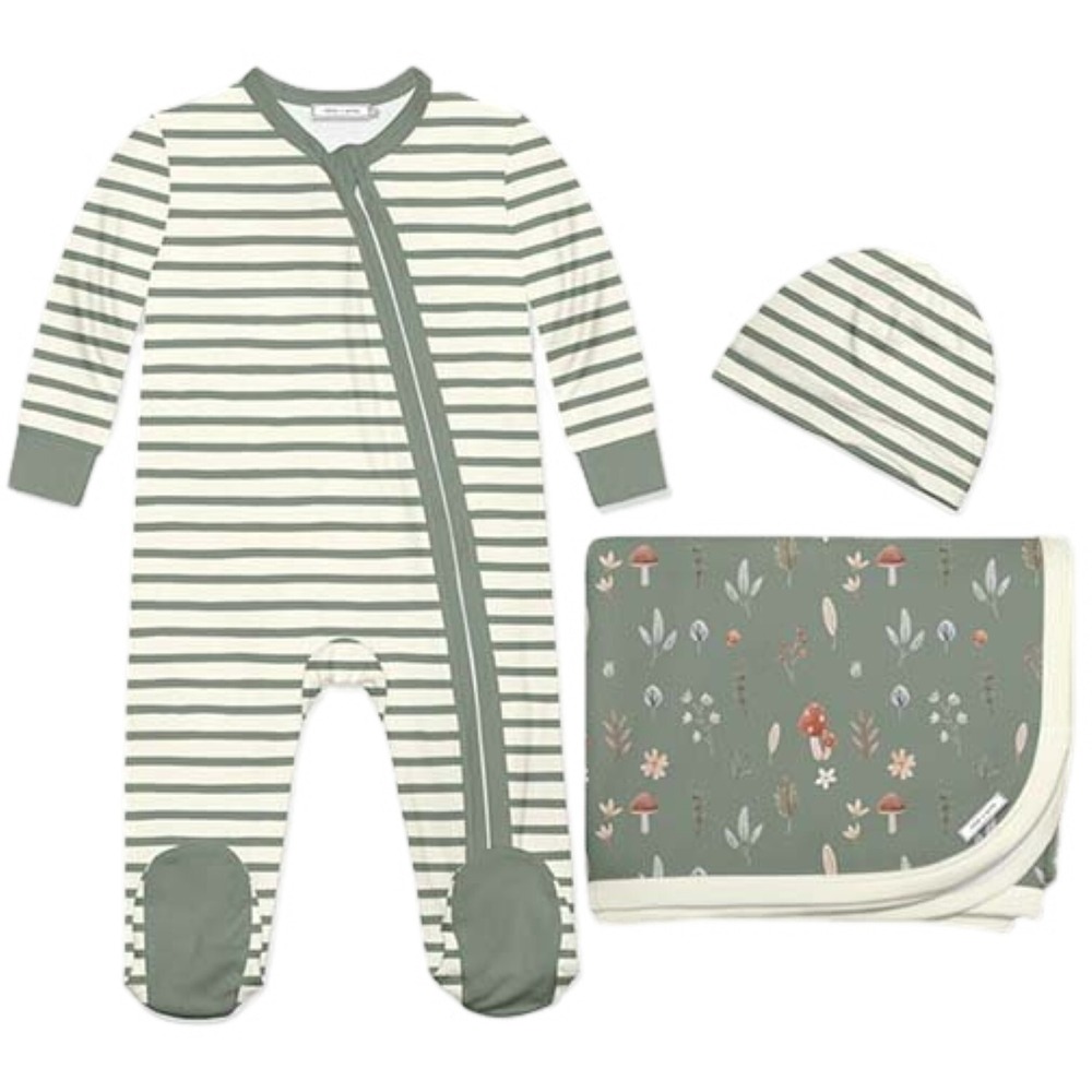 Little Millie 3pc Leaves Mushrooms Baby 6 Mo Blanket Footsie Sleeper Hat Set NWT